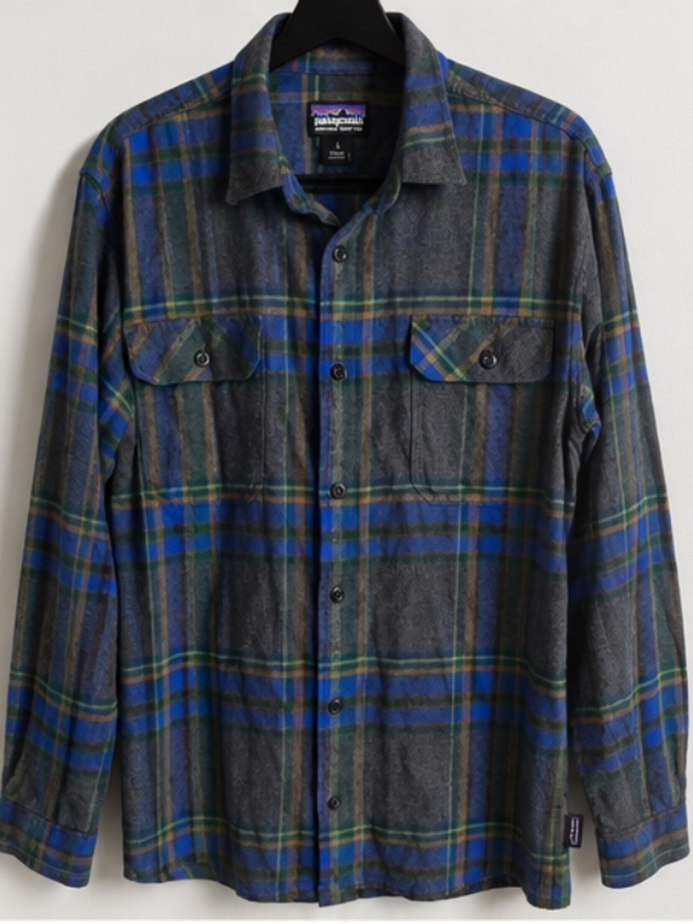 Patagonia Men's Gray Plaid Button-Up organic cotton Fleece Shirt Jacket L
